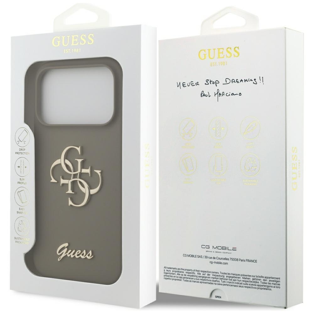 Etui Guess Silicone Big 4G Script do iPhone 17 Pro Max brązowy